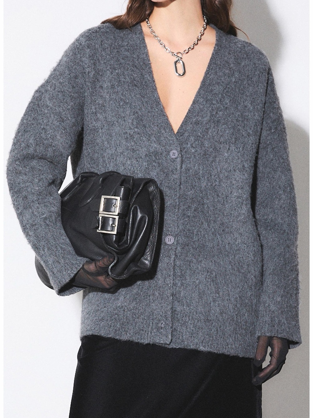deluc easton cardigan Gray V-Neck Button Front Women's Sweater Cardigan small